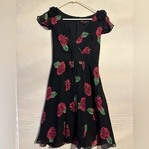 Betsey Johnson Black Dress with Pink Roses